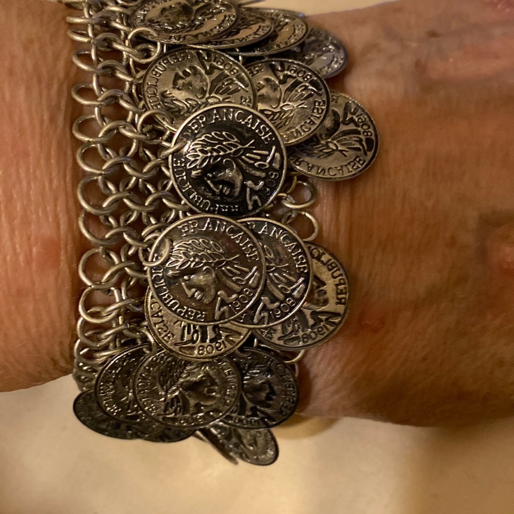 REPULIQUE FRANCAISE 1908 COINS ON SILVER METAL MUSH BRACELET